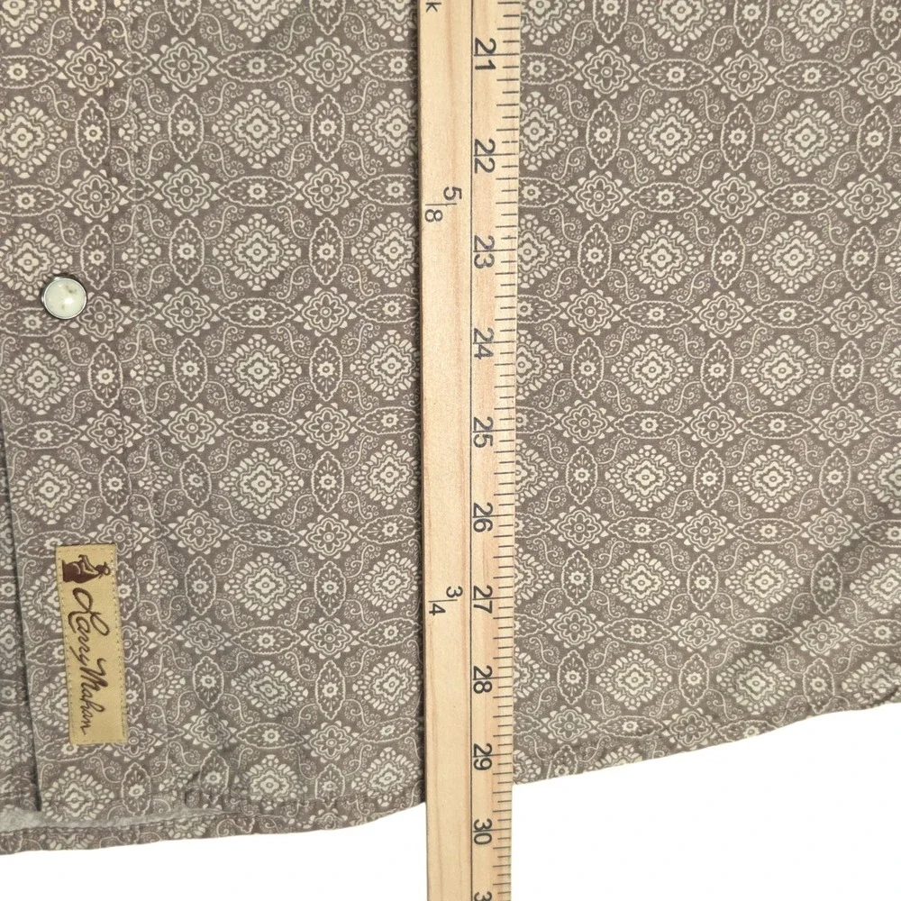 Vtg Larry Mahan‎ Western Pearl Snap Shirt Men XL Brown Geometric Print Cowboy